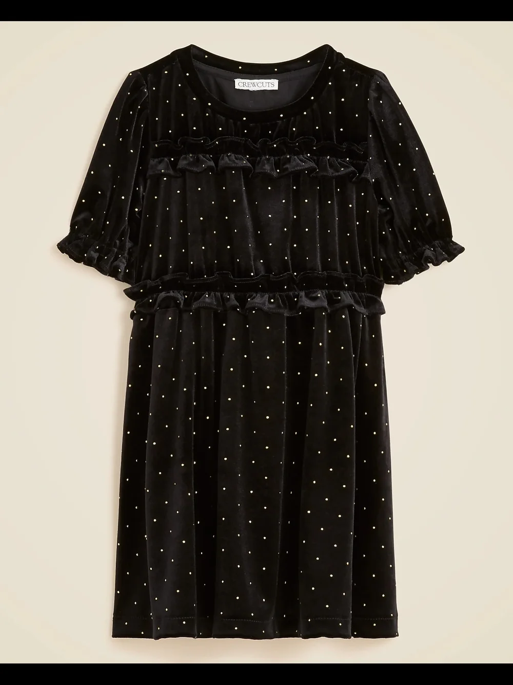 Crewcuts Girls Velvet Tiered Dress With Gold Studs, 8, Black/ Gold